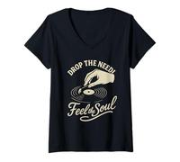 Femme Tourne-Disque Vinyle Vintage Aiguille analogique Musique T-Shirt avec Col en V