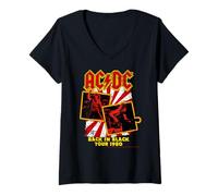 Femme Tournée AC/DC Back in Black 1980 Retro Rock T-Shirt avec Col en V