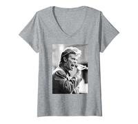 Femme Tournée de David Bowie intitulée « Never Let Me Down Era Glass Spider » T-Shirt avec Col en V