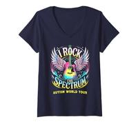 Femme Tournée mondiale Autism I ROCK THE SPECTRUM Mom Inclusion Believe T-Shirt avec Col en V