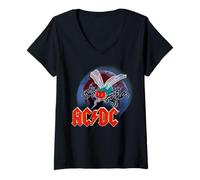 Femme Tournée Mondiale d'AC/DC Fly on The Wall 1985 T-Shirt avec Col en V