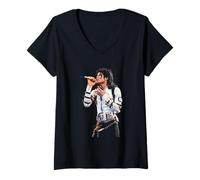 Femme Tournée Mondiale de Michael Jackson Singing Live Bad 1988 T-Shirt avec Col en V