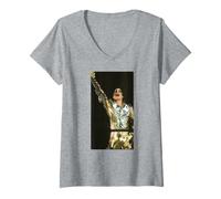 Femme Tournée Mondiale d'histoire de Michael Jackson en Direct à Prague 1996 T-Shirt avec Col en V