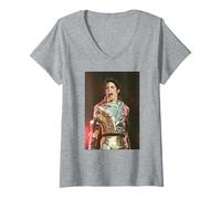 Femme Tournée Mondiale History de Michael Jackson en Direct à Sheffield 1997 T-Shirt avec Col en V