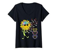 Femme Tournesols rétro enfants enfants filles garçons T-Shirt avec Col en V