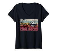 Femme Tous Ceux Qui errent ne sont Pas perdus à Regarder Cool Rocks Mountains Fun T-Shirt avec Col en V
