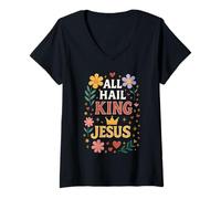 Femme Tous Je Vous salue Roi Jésus T-Shirt avec Col en V