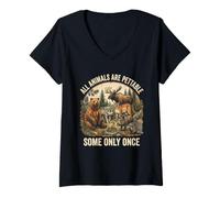 Femme Tous Les Animaux sont caressables, Certains ne sont qu'une Fois (Proverbe Animalier Amusant) T-Shirt avec Col en V