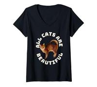 Femme Tous Les Chats sont Beaux et drôles de battements de cœur de Chats américains à Queue annulaire T-Shirt avec Col en V