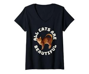 Femme Tous Les Chats sont Beaux et drôles de battements de cœur de Chats américains à Queue annulaire T-Shirt avec Col en V
