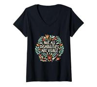 Femme Tous Les handicaps ne sont Pas Visibles maladie Florale Invisible T-Shirt avec Col en V