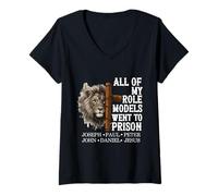 Femme Tous Mes modèles sont allés à la Prison Lion Cross Christian T-Shirt avec Col en V