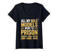 Femme Tous Mes Modèles sont Allés en Prison Religion Chrétienne T-Shirt avec Col en V