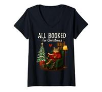 Femme Tous réservés pour Les Amateurs de Livres de Noël Chat T-Shirt avec Col en V