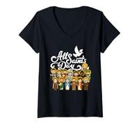 Femme Toussaint catholique St Joseph Marie Thérèse Michael Jude T-Shirt avec Col en V