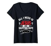 Femme Tout ce Dont J'Ai Besoin, C'est de Jésus et de la Corde à Sauter T-Shirt avec Col en V