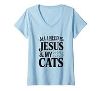 Femme Tout ce Dont J'Ai Besoin, C'est de Jésus et de Mes Chats, de fidèles Amants félins T-Shirt avec Col en V