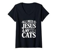 Femme Tout ce Dont J'Ai Besoin, C'est de Jésus et de Mes Chats, de fidèles Amants félins T-Shirt avec Col en V