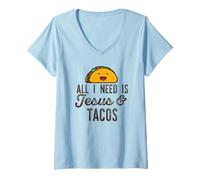 Femme Tout CE Dont J'Ai Besoin, C'est DE JÉSUS ET DE Tacos, Un mème chrétien Amusant T-Shirt avec Col en V