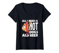 Femme Tout ce Dont J'Ai Besoin, C'est d'un Amateur de Hot Dogs et de bières T-Shirt avec Col en V