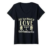 Femme Tout ce Dont Vous Avez Besoin C'est de l'amour et d'un Goldendoodle T-Shirt avec Col en V