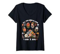 Femme Tout ce Dont Vous Avez Besoin est d'adoration et Un Chien T-Shirt avec Col en V