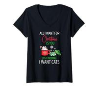 Femme Tout Ce Que Je Veux Ce Noël Ce sont des Chats T-Shirt avec Col en V