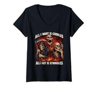Femme Tout ce Que Je Veux, C'est des câlins, Tout ce Que J'Ai, C'est Lutter Contre Mon Squelette T-Shirt avec Col en V