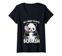 Femme Tout ce Que Je Veux Faire, C'est Jouer à Panda Squash avec Un Ours Mignon T-Shirt avec Col en V
