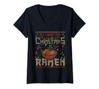Femme Tout ce Que Je Veux pour Noël, ce sont des Ramen Japonais T-Shirt avec Col en V