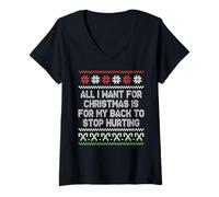 Femme Tout ce Que Je Veux pour Noël, C'est Que Mon Dos cesse de me Faire Mal T-Shirt avec Col en V