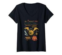 Femme Tout ce Que Je Veux pour Noël Magic Fantasy T-Shirt avec Col en V
