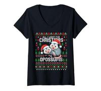 Femme Tout ce Que Je Veux pour Noël Opossum Ugly Xmas Sweater Opossums T-Shirt avec Col en V