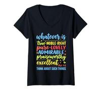 Femme Tout ce Qui est Vrai, Noble, Droit Pur, Philippiens 4 : 8, Verset 8 T-Shirt avec Col en V