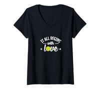 Femme Tout commence avec l'amour du tennis T-Shirt avec Col en V