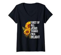 Femme Tout d'abord, Jésus Pense Que Je suis Un délice : Dieu, Foi chrétienne T-Shirt avec Col en V