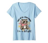 Femme Tout d'abord, Jésus Pense Que Je suis Un Raton Laveur Delight Flog T-Shirt avec Col en V