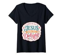 Femme Tout d'abord, Jésus Pense Que Je suis Une Charmante chrétienne T-Shirt avec Col en V