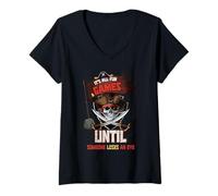Femme Tout est amusant et jeux jusqu'à ce que quelqu'un perde un œil amusant pirate T-Shirt avec Col en V
