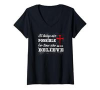 Femme Tout est Possible pour Ceux Qui croient MC 9:23 T-Shirt avec Col en V