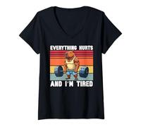 Femme Tout Fait Mal et J'Ai Faim, Amateur de Sport rétro Capybara T-Shirt avec Col en V