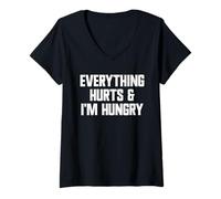Femme Tout Fait Mal et J'Ai Faim Salle d'entraînement Amusante T-Shirt avec Col en V
