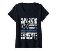 Femme Tout Juste sorti de l'académie, prêt à Entrer dans la Police de Rue T-Shirt avec Col en V