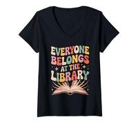 Femme Tout le monde a sa place à la bibliothèque Book Lover Retro Groovy T-Shirt avec Col en V