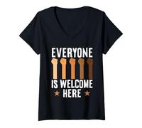 Femme Tout le monde est le bienvenu ici anti-racisme T-Shirt avec Col en V