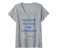 Femme Tout Le Monde Regarde Les lionnes Angleterre 2025 T-Shirt avec Col en V