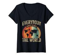 Femme Tout Le Monde Veut gouverner Le Monde Vintage T-Shirt avec Col en V