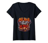 Femme Tout l'enfer va pleuvoir sur eux. T-Shirt avec Col en V