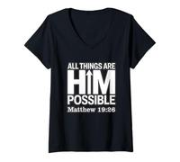Femme Tout Lui est Possible Matthieu 19:26 T-Shirt avec Col en V