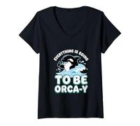Femme Tout Sera Fait pour Observer de Jolies Baleines T-Shirt avec Col en V